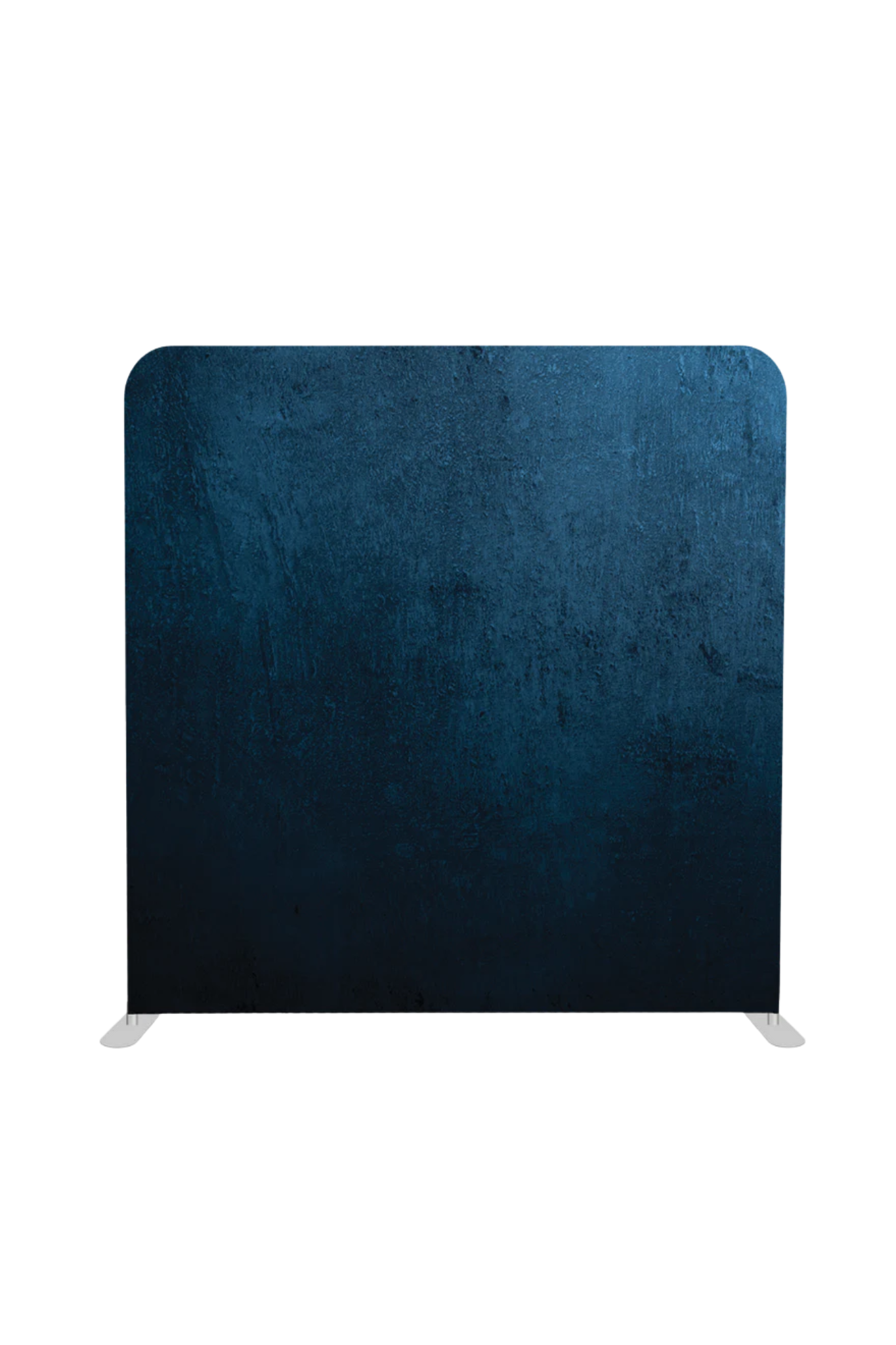A sequence of five identical dark blue fabric backdrops or panels arranged in a row against a white background.