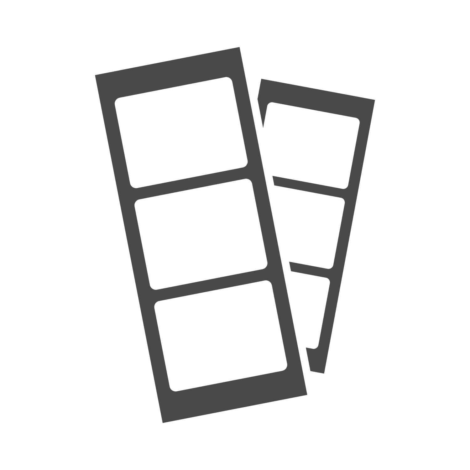 Two overlapping label sheets with blank white rectangular sticker labels on a gray background.