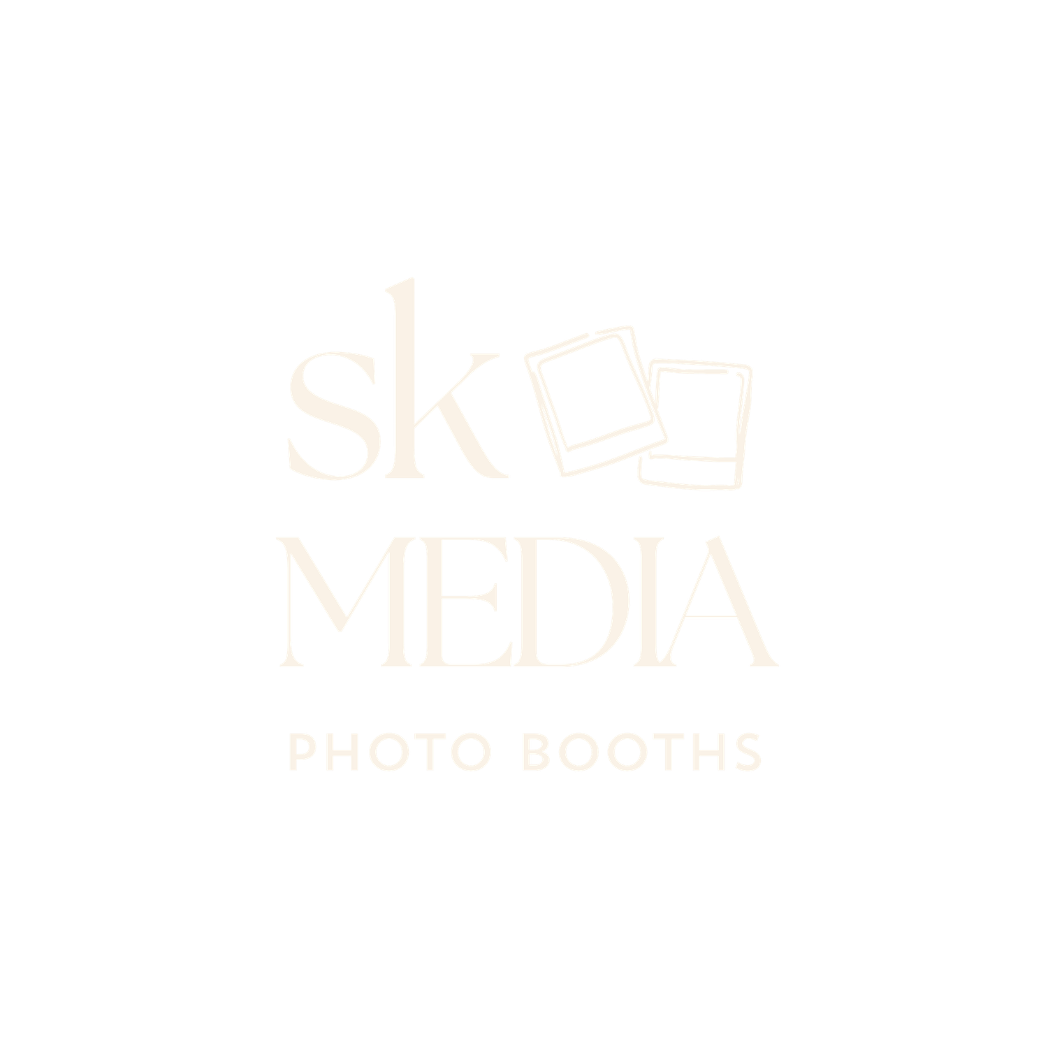 SK Media Photo Booths logo in elegant gold typography on a white background.