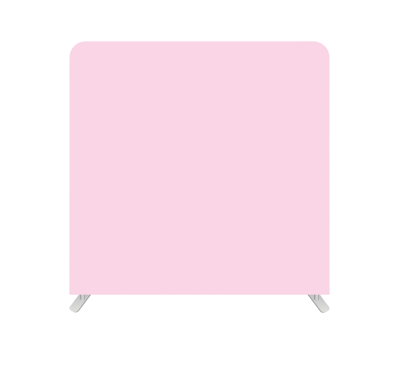 Pink backdrop display with metal support feet at bottom.