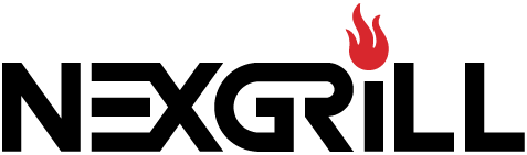 Red and black Nexgrill logo design with flame symbol against white background.