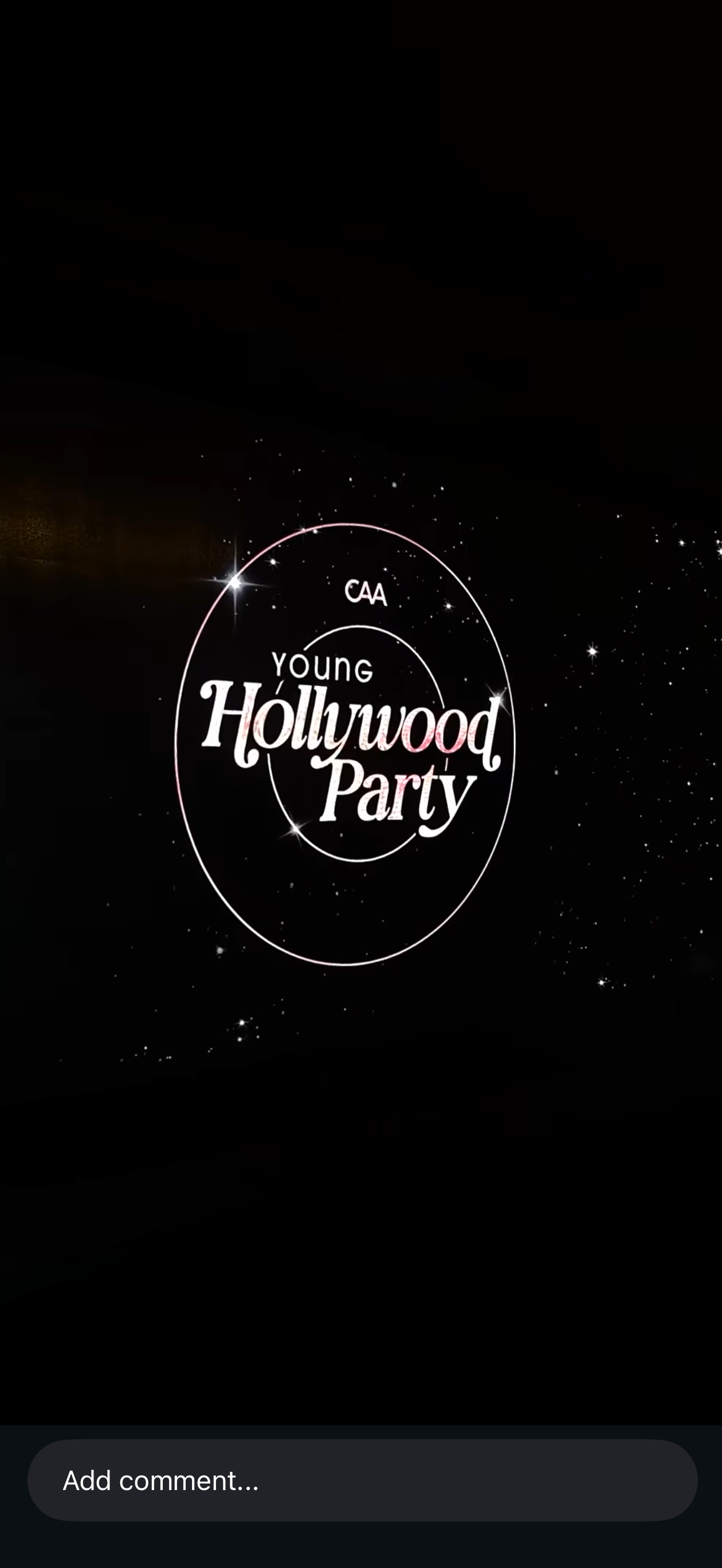 A series of circular black and white logos displaying text including 'Hollywood' and 'Party' against a dark background.