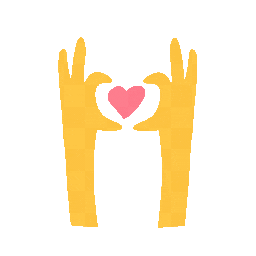 Illustrated yellow hands forming a heart shape with a pink heart in the center.
