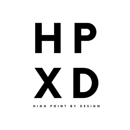 Bold black HPXD High Point By Design minimalist typography logo on white background.