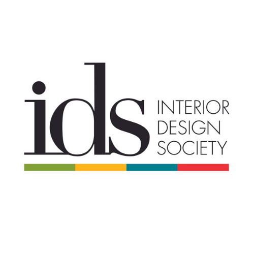 Interior Design Society IDS logo with colorful horizontal stripes on a white background.