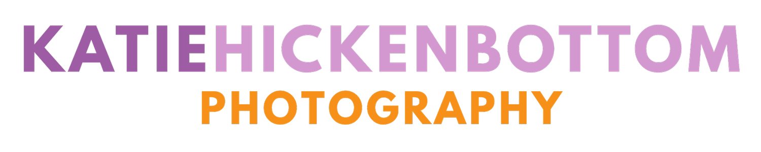 Katie Hickenbottom Photography logo displayed in purple and orange bold text on a white background.
