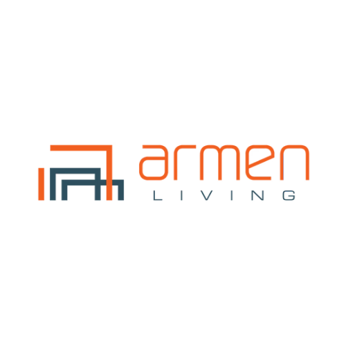 Armen Living logo in orange and gray text with a geometric furniture icon on white background.