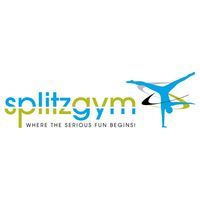 Splitzgym logo featuring blue gymnast silhouette with yellow and green text.