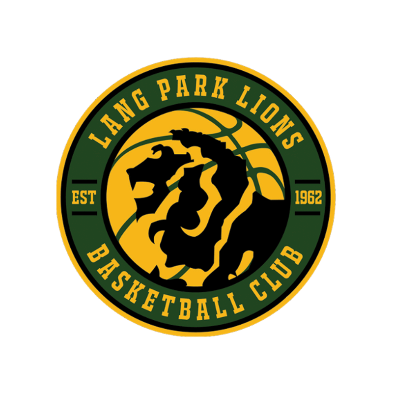 Lang Park Lions Basketball Club logo featuring stylized lion head in yellow and green circular emblem.