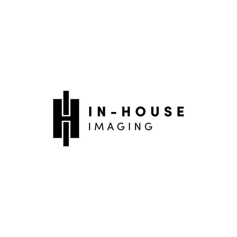 Minimalist black and white logo for In-House Imaging with geometric IH monogram.