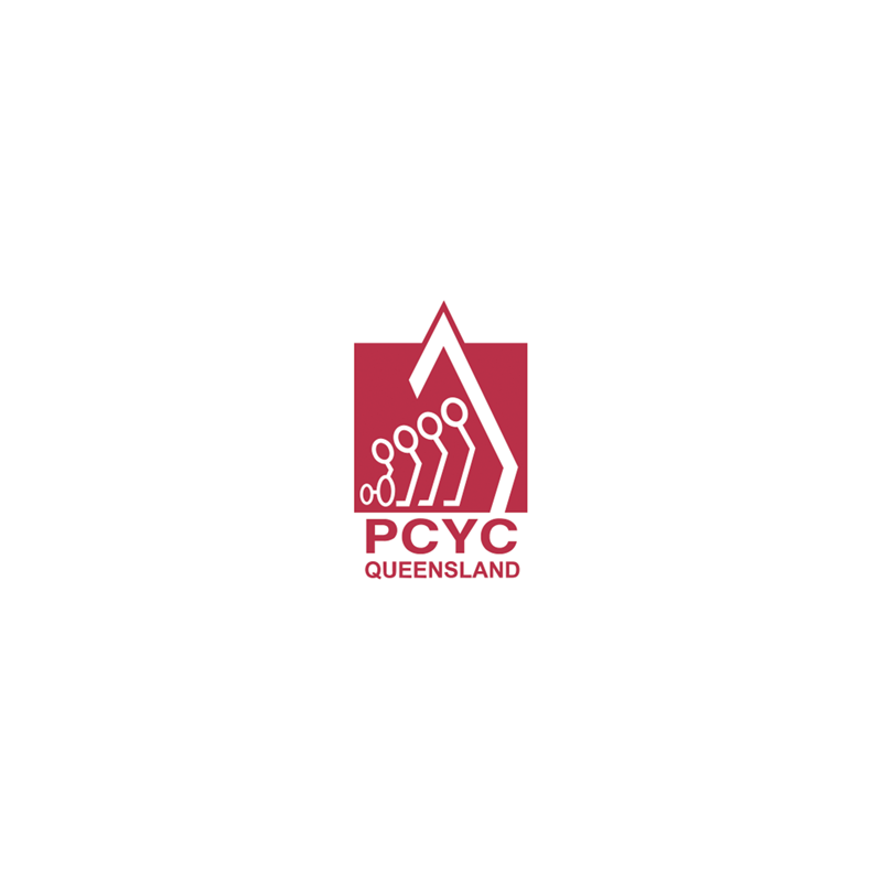 PCYC Queensland logo in red featuring simplified hand reaching upward design.