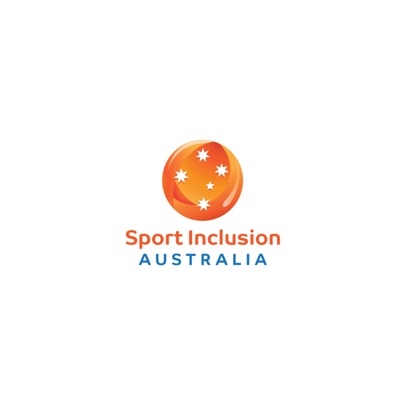 Sport Inclusion Australia logo featuring orange circle with white stars and blue text below.