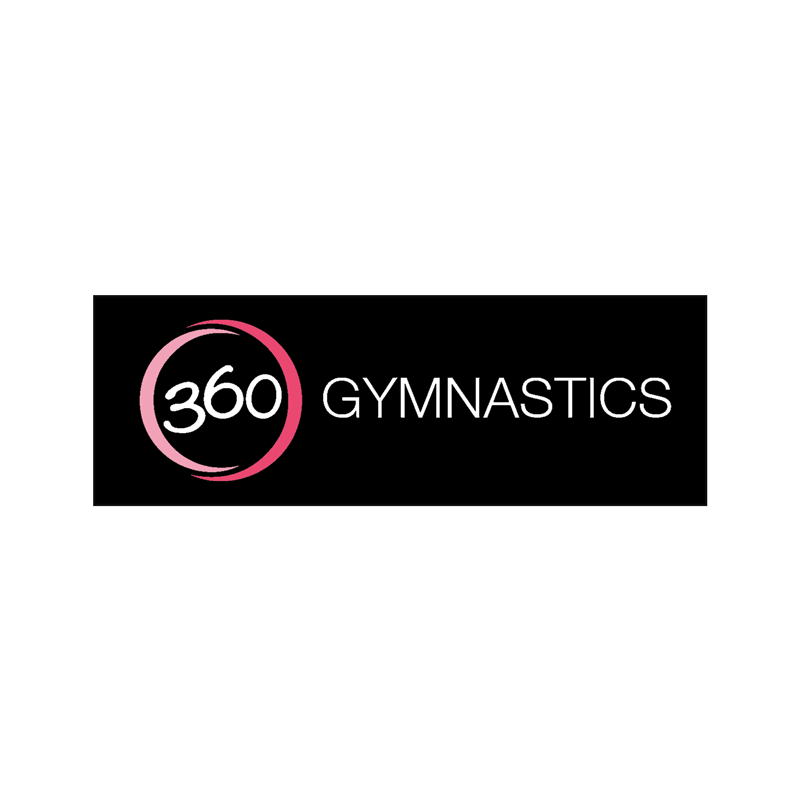 Black and white minimalist logo design for 360 Gymnastics with circular element.
