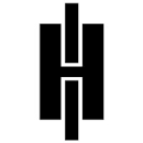 Simple black geometric logo design featuring vertical bars and hollow center forming an abstract H shape.