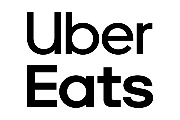 Row of food delivery service brand logos in black silhouette style.