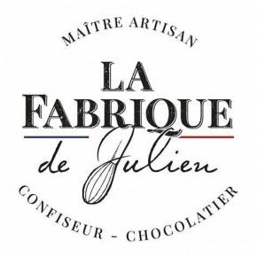 Vintage-style logo for La Fabrique de Julien artisanal confectionery and chocolate shop with elegant text design.