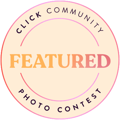 Click Community Photo Contest featured badge with pink and orange circular design on cream background.