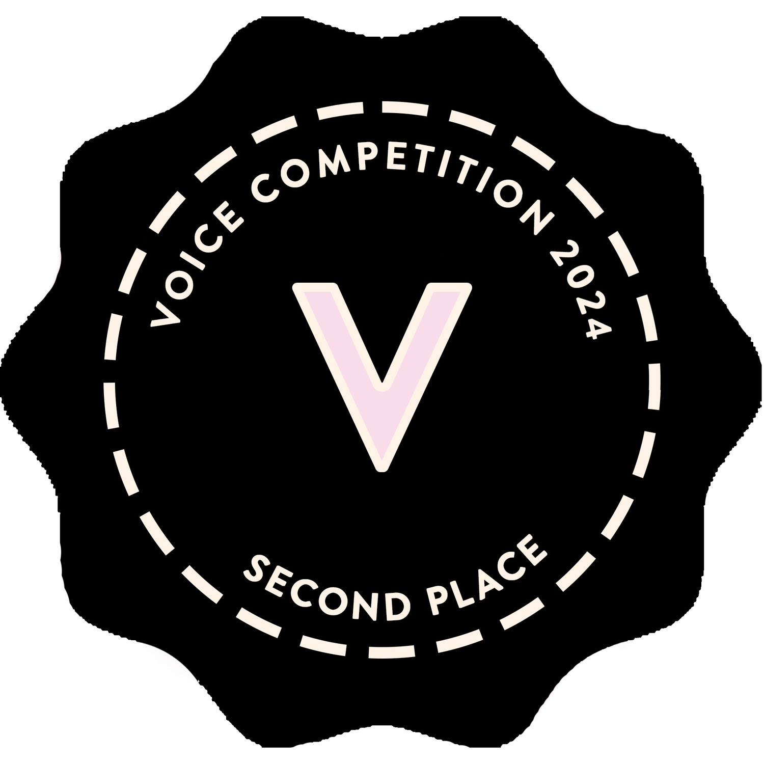 A series of black and white circular badges or award icons with dashed borders arranged in a horizontal line.