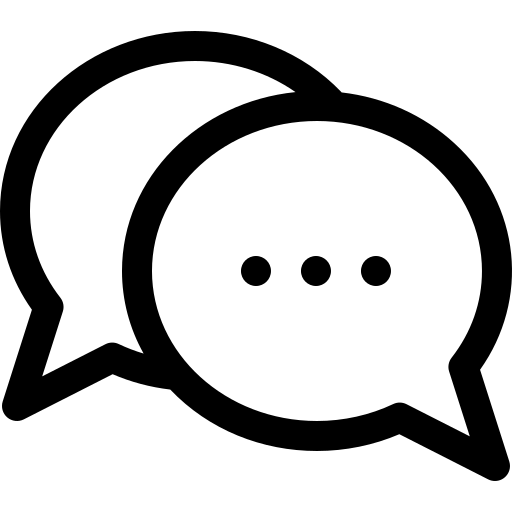 Two overlapping speech bubbles with three dots, symbolizing conversation and messaging communication icon.