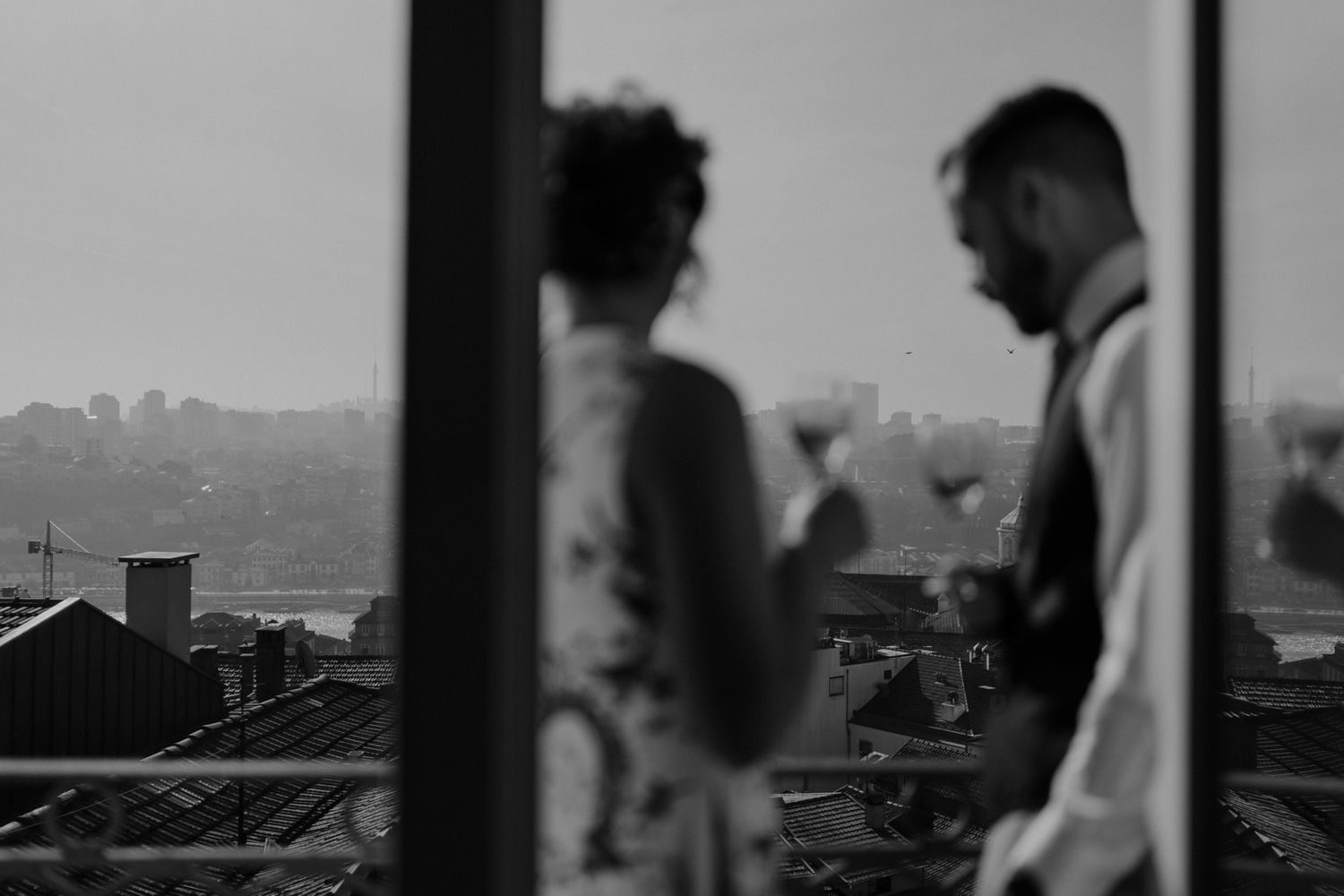Bride and groom sharing a quiet moment during an intimate wedding in Porto