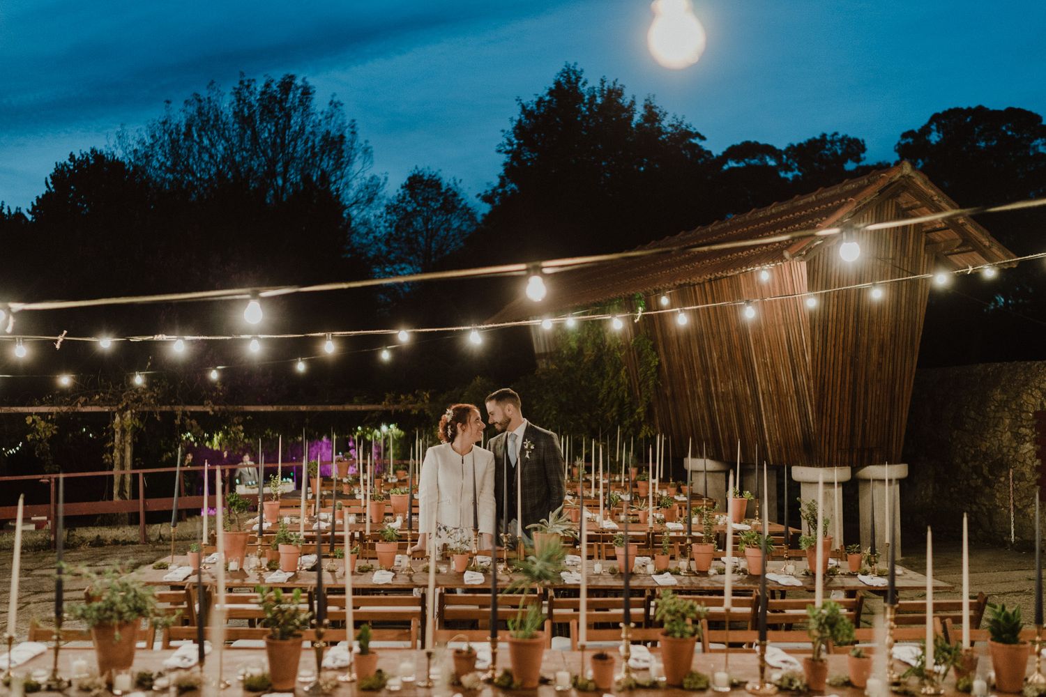 Wedding celebration at night during an intimate Porto wedding