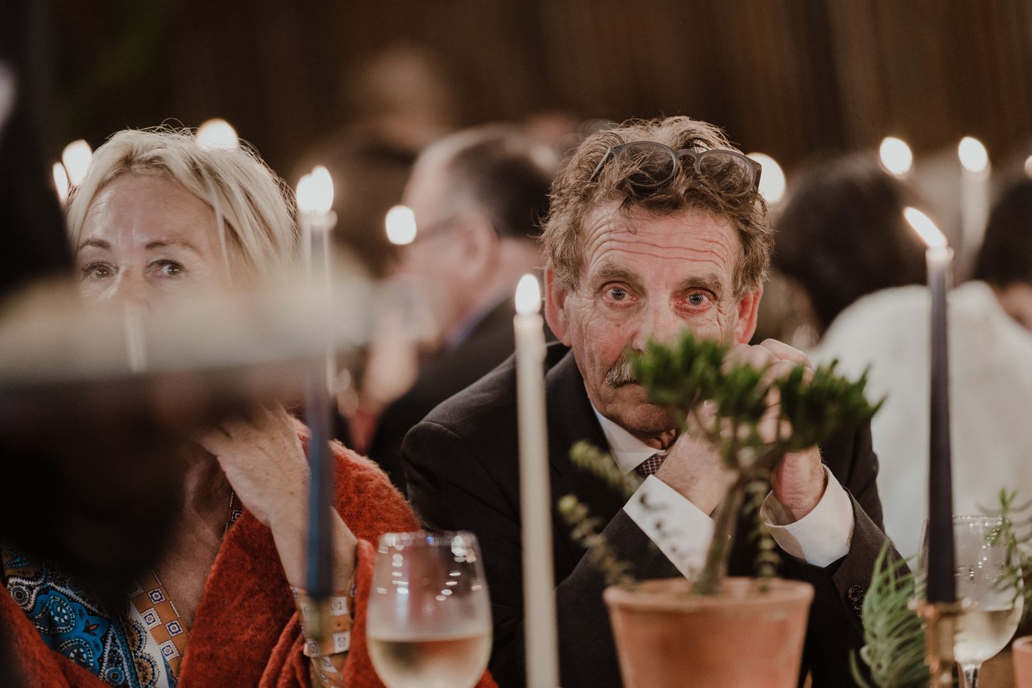 Wedding guest reacting during an intimate celebration in Porto