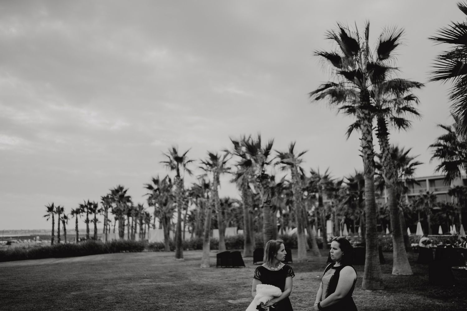 Algarve wedding photographer capturing an emotional cake cutting scene at beachside venue