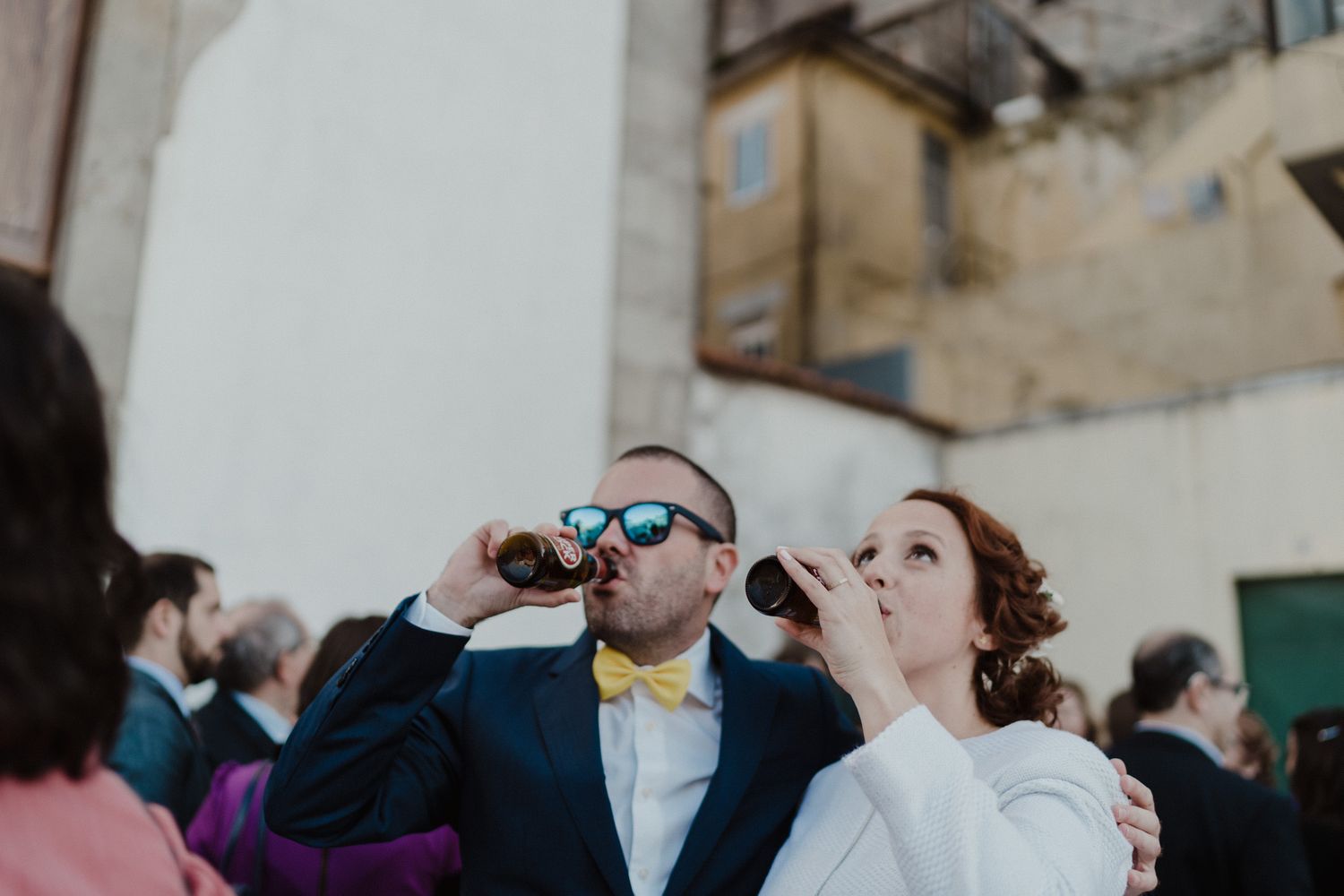 Wedding guests celebrating together during an intimate Porto wedding