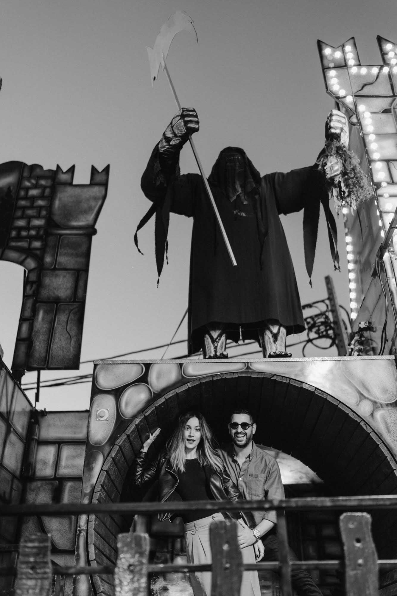 Alternative engagement session in Lisbon with a rebellious couple captured by a Portugal wedding photographer