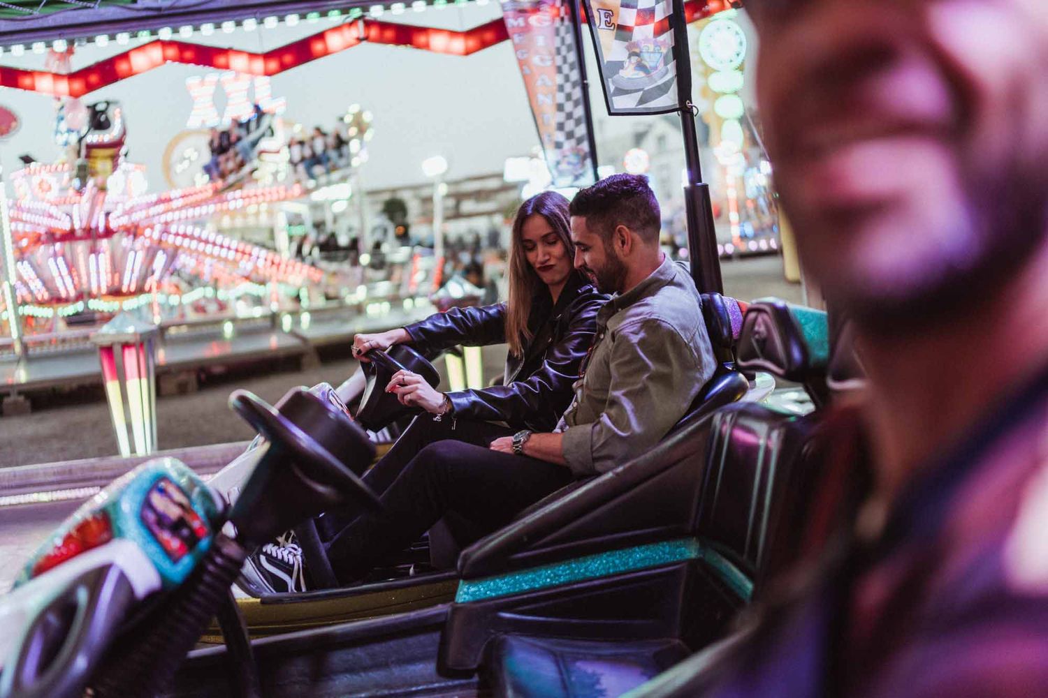 alternative engagement session in Lisbon with edgy carnival vibes