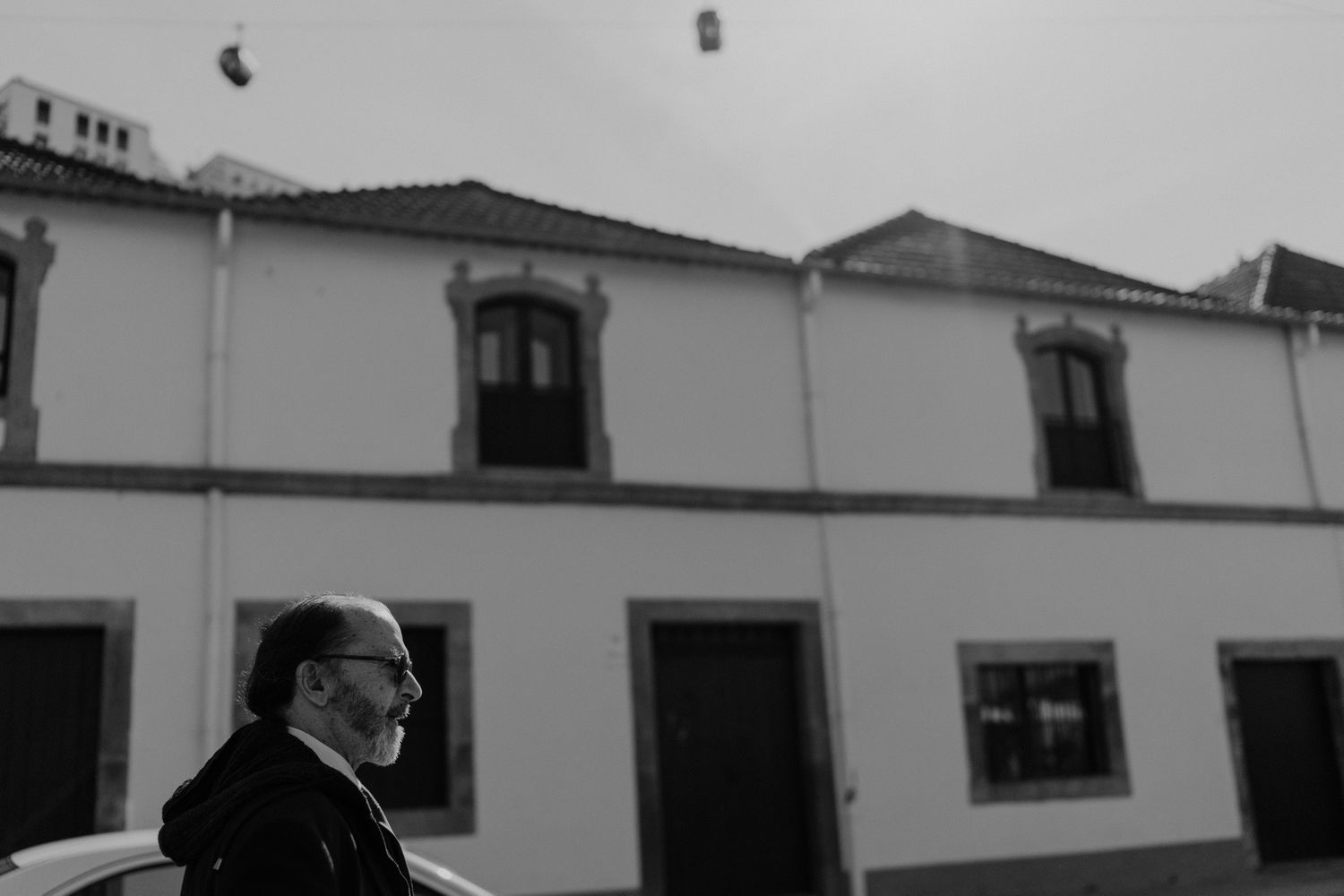 Wedding guests gathered outside a church in Porto
