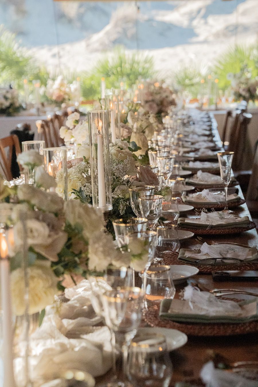 Outdoor wedding reception overlooking the Tuscan landscape