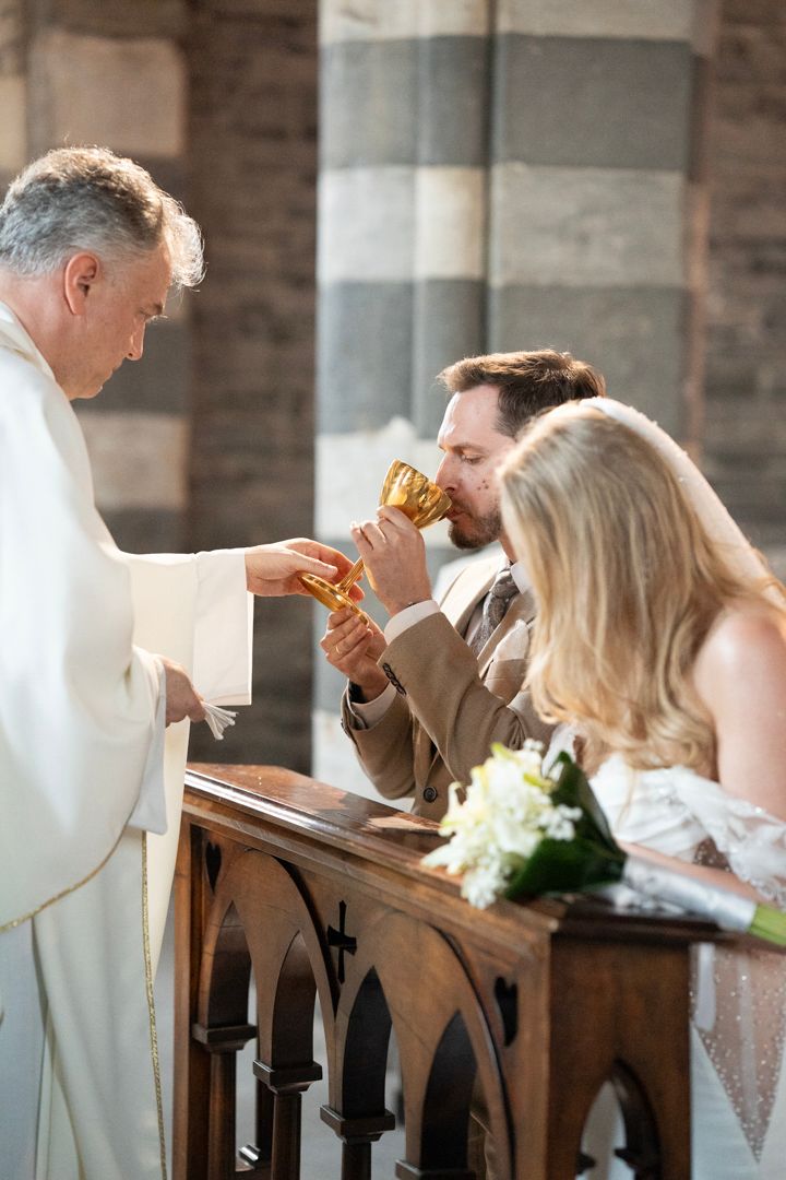 Wedding couple during the church ceremony