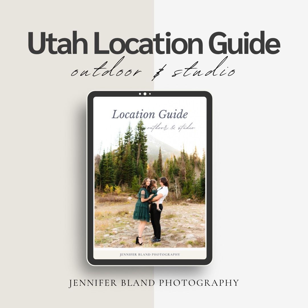 Utah location guide cover page featuring outdoor photography and studio branding.