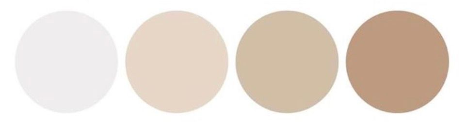 Four neutral skin tone color swatches ranging from light ivory to warm beige and medium tan brown.