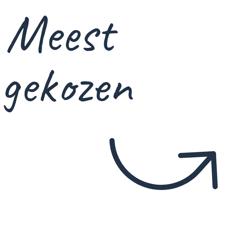 Handwritten text 'Meest gekozen' in blue ink with an upward curved arrow underneath.