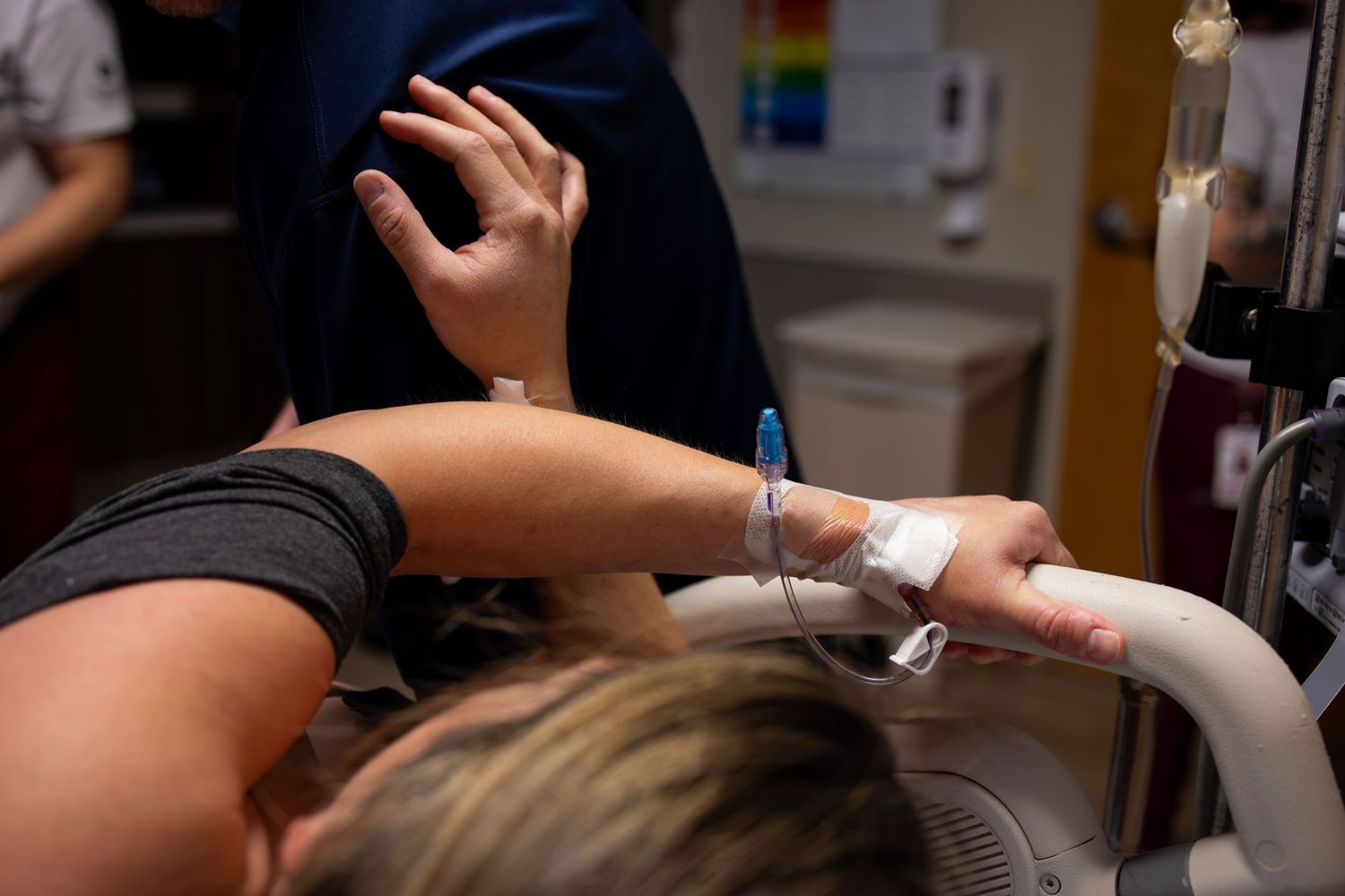 Close-up of medical equipment and monitoring devices during patient care.