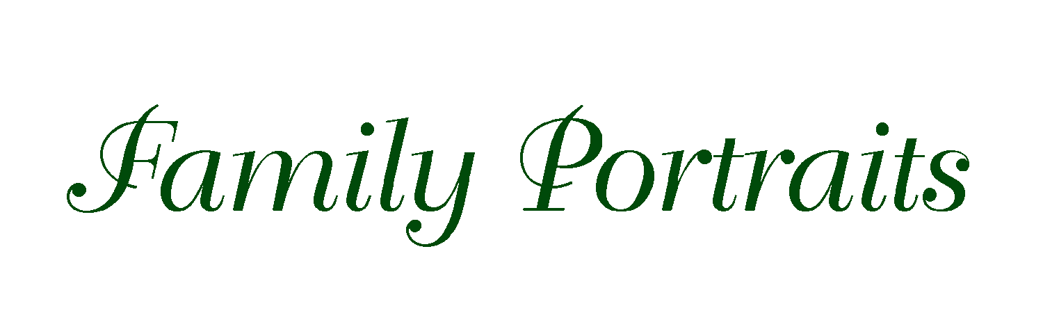 Decorative green text reading 'Family Portraits' in italic script style.