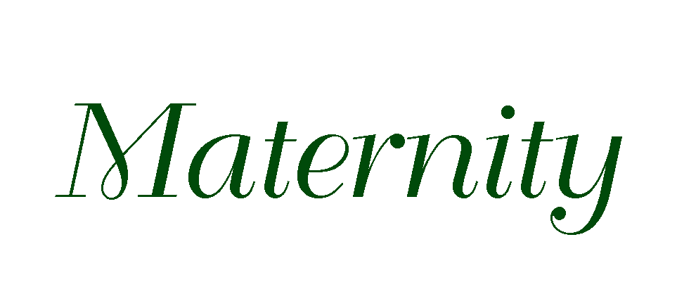 Green script text spelling out 'Maternity' on white background.