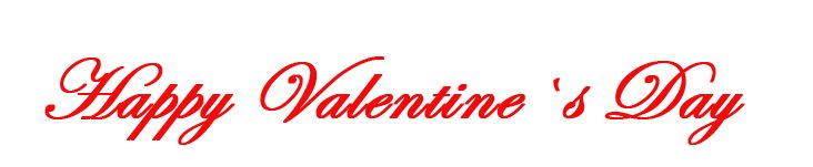 A red Happy Valentine's Day text banner with elegant cursive script and decorative flourishes.