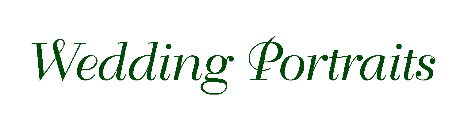 Elegant green script text reading 'Wedding Portraits' on white background.