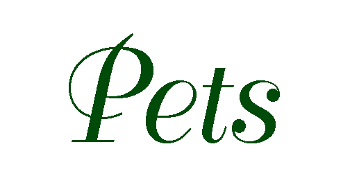 Decorative green text showing 'Pets' in elegant script lettering.