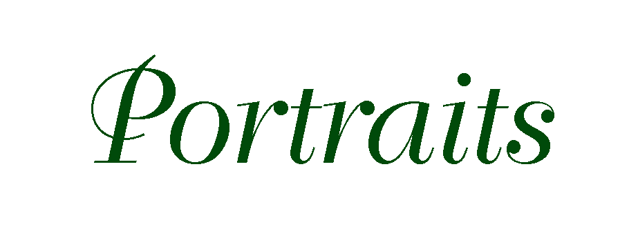 Ornate green script font displaying the word 'Portraits' against white.