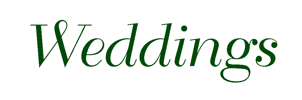 Green cursive text reading 'Weddings' in elegant calligraphy style.