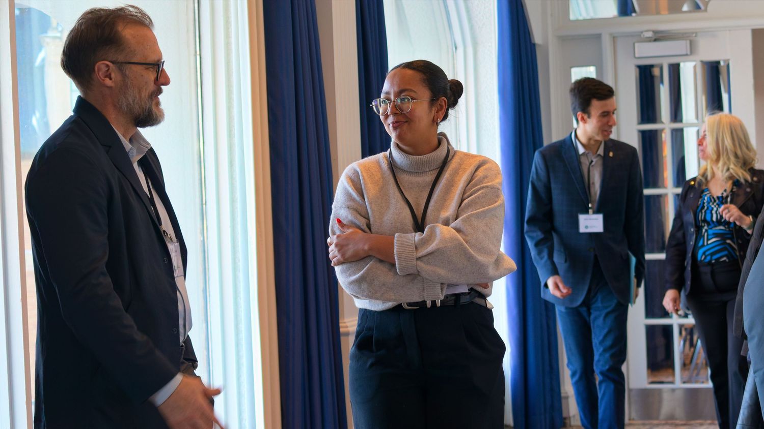 Photo of conversation at scholarship reception