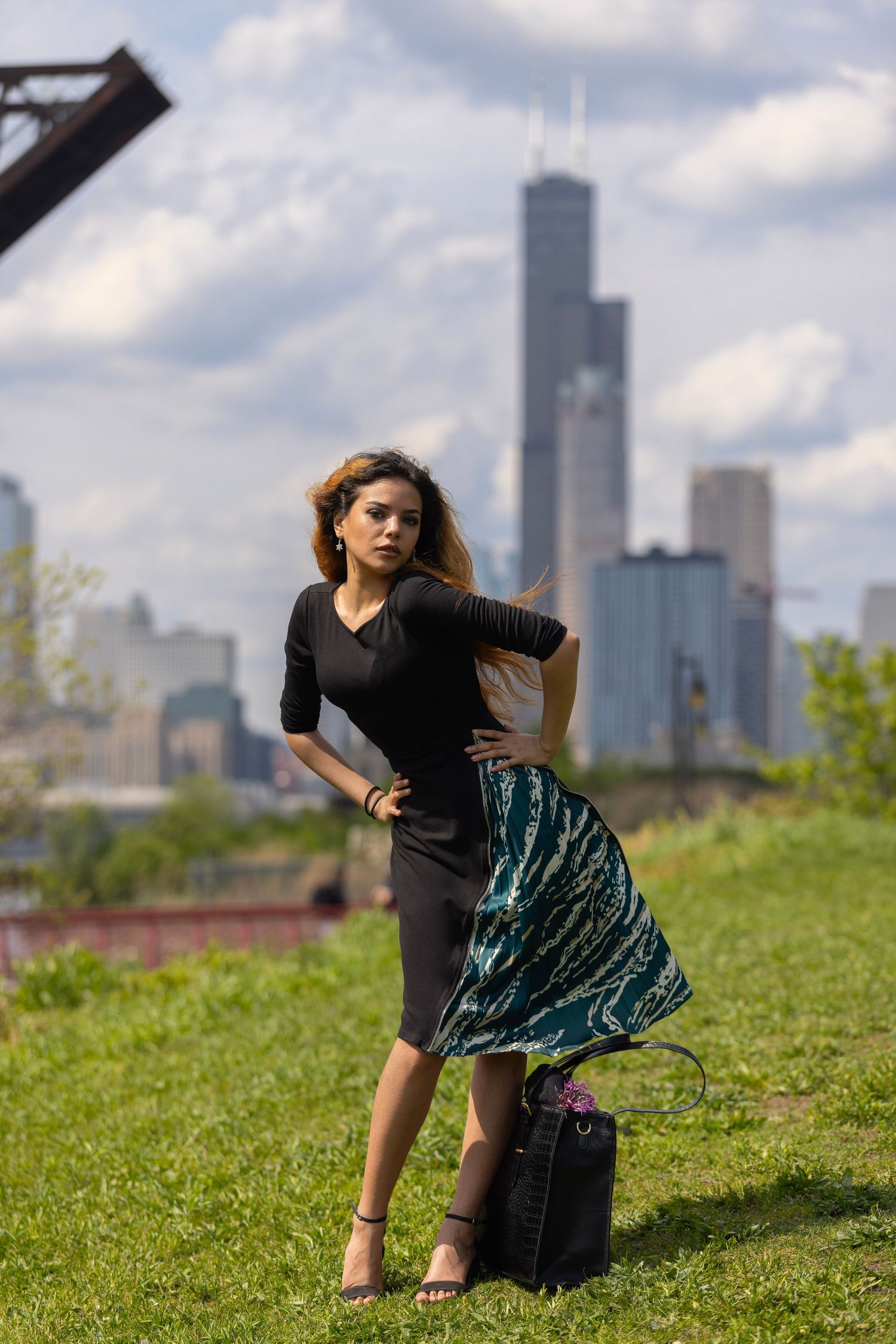 Chicago Portrait of model with Sears Tower in the background.