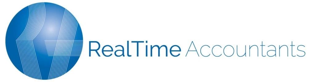 RealTime Accountants professional logo featuring a blue globe icon beside bold company name text.