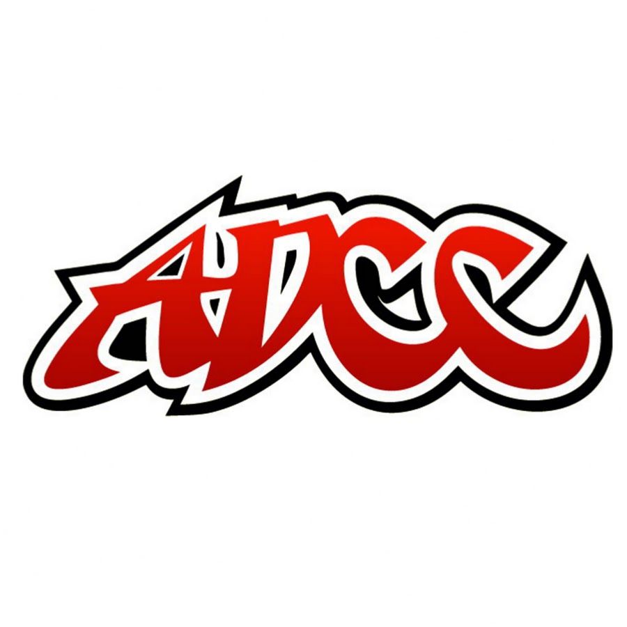 ADCC logo in bold red graffiti-style lettering with white outline on a white background.