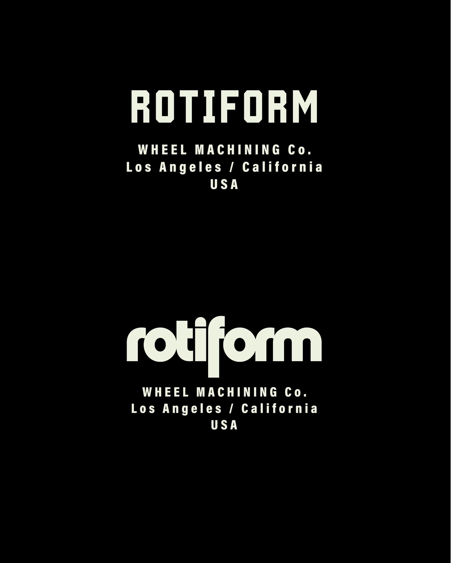 Rotiform Wheel Machining Co. typography logo in white on black background.