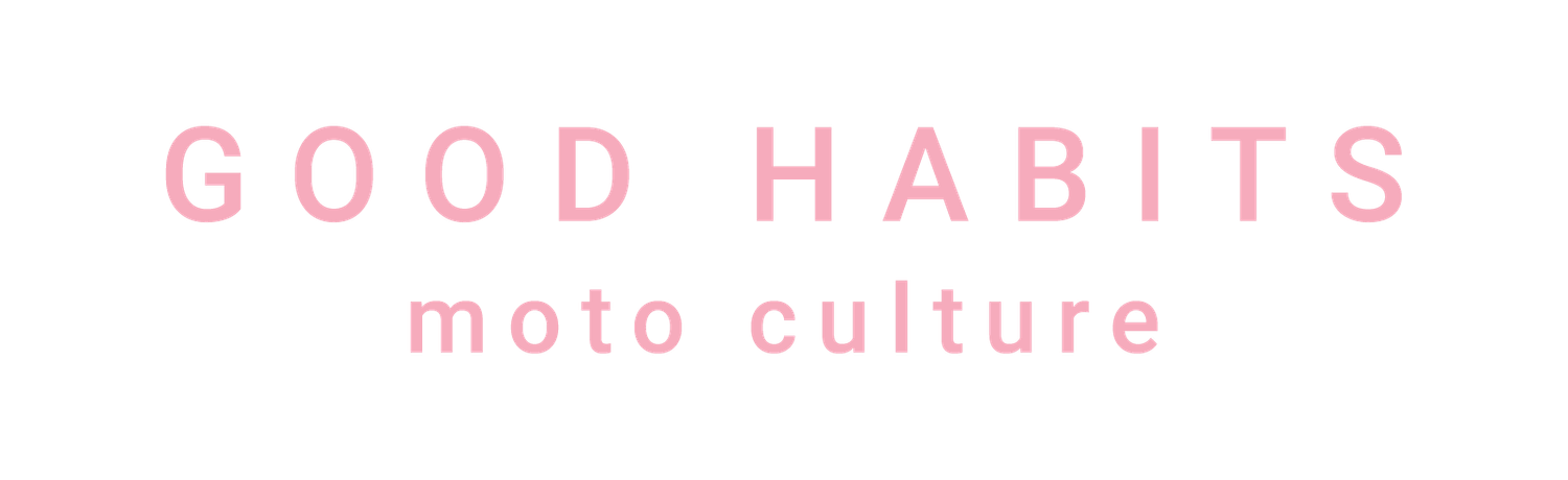 Pink and white minimalist logo design for Good Habits moto culture brand.